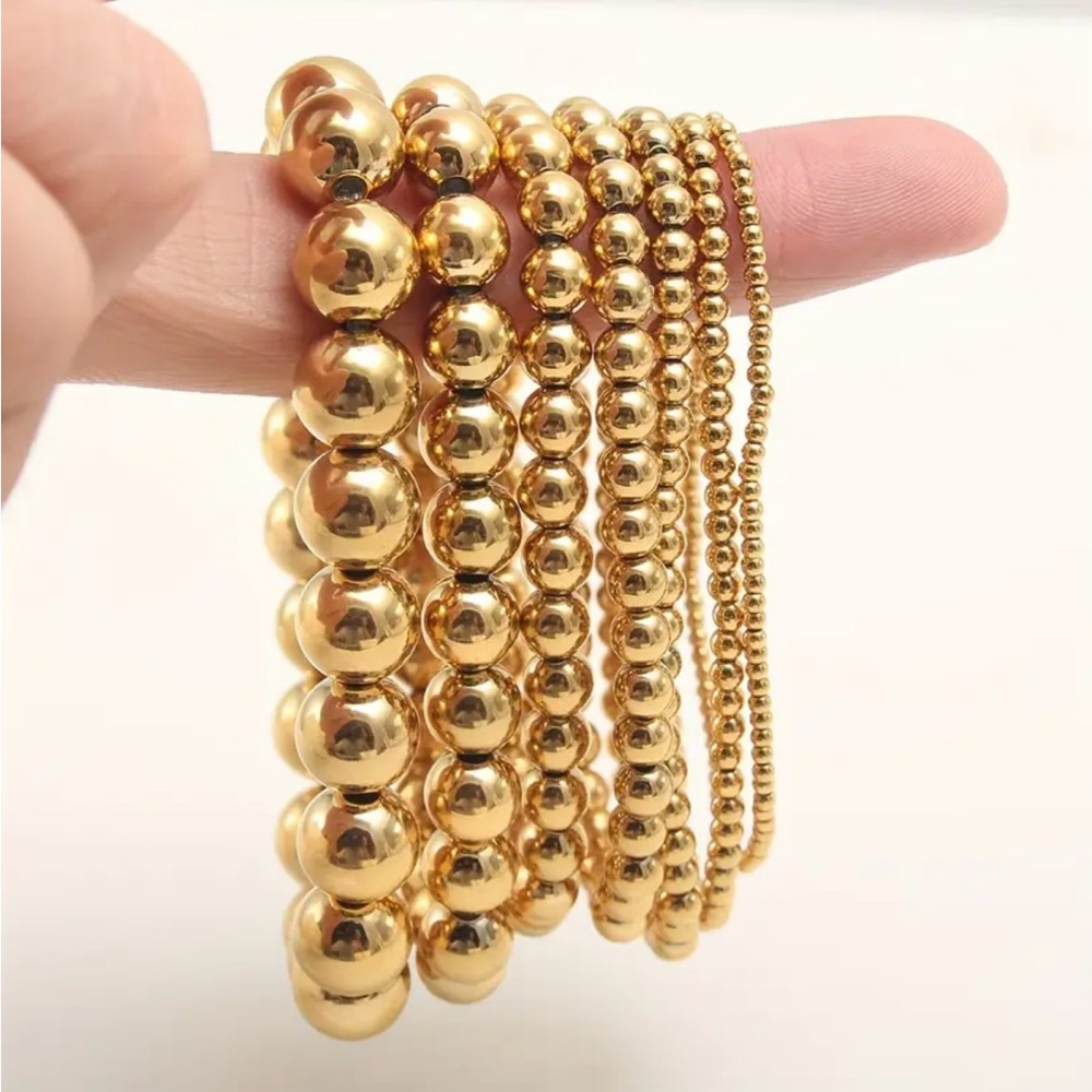 7-Piece Gold or Silver Beaded Stretch Stackable Bracelet Set — Boho Vibes NWT - Picture 6 of 9